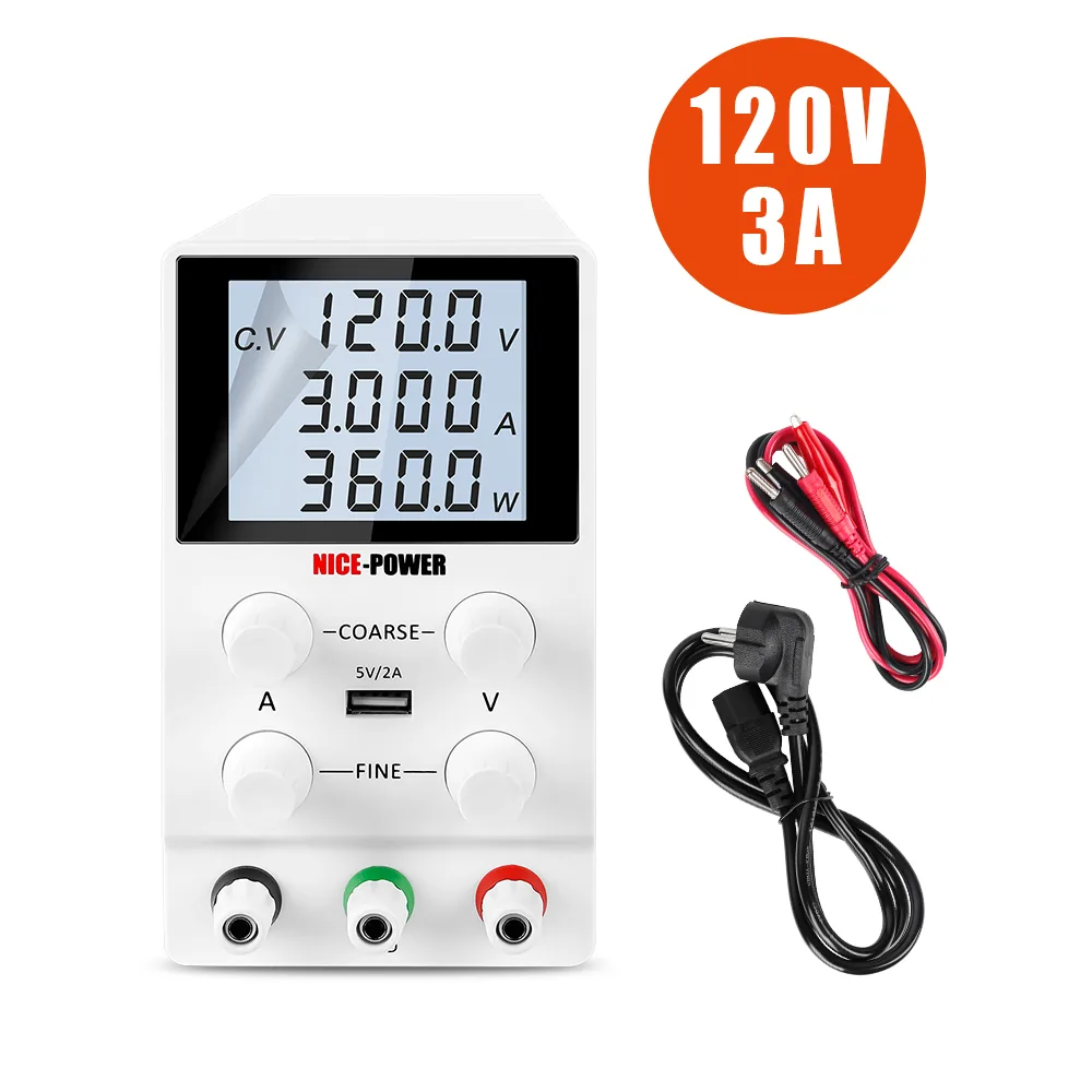 Лабораторный источник питания постоянного тока Kuaiqu SPS1203D с 4-разрядным цифровым ЖК-дисплеем, 120В / 3А, цвет белый